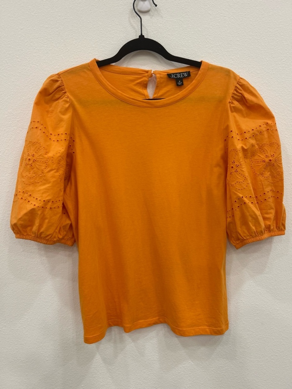 J crew peasant puff sleeve eyelet colorful boho blouse top MED orange cotton